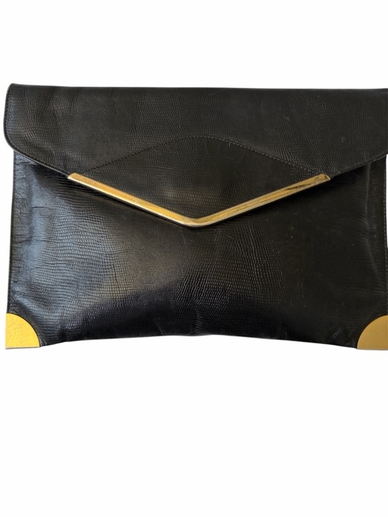 phillippe Handbags - Vintage Phillippe Black Leather Envelope Clutch with Gold Accents